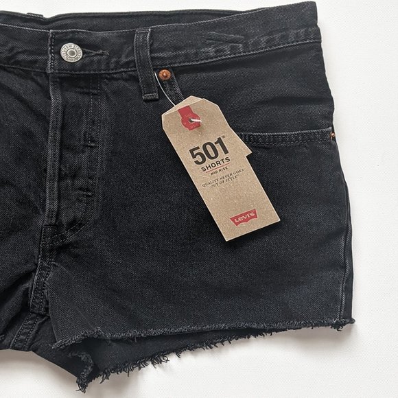 Levi's 501 Festival Mid Rise Frayed Raw Hem CutOff Shorts Black - Picture 4 of 7